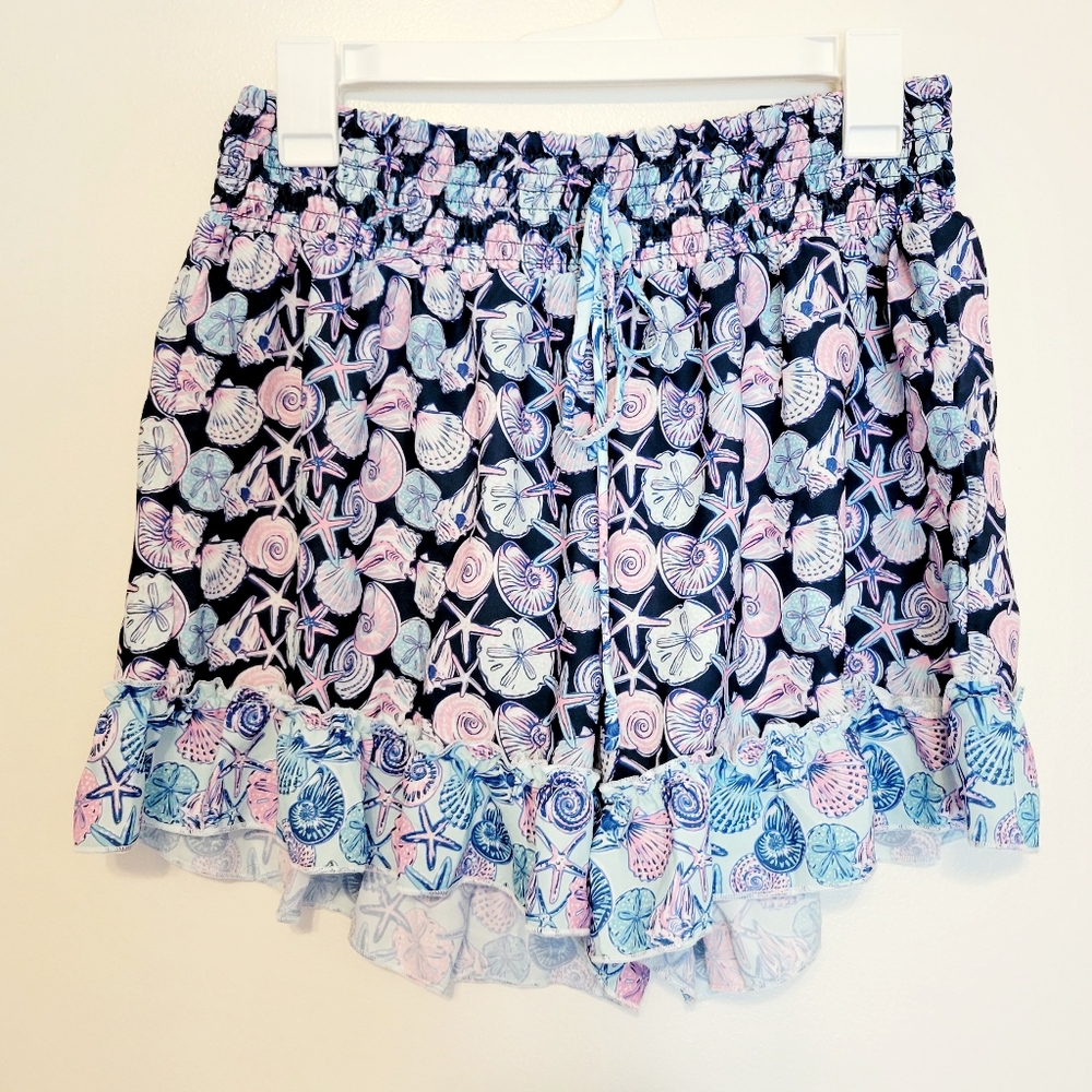 Nwt simply southern seashell print elastic waist ruffle shorts